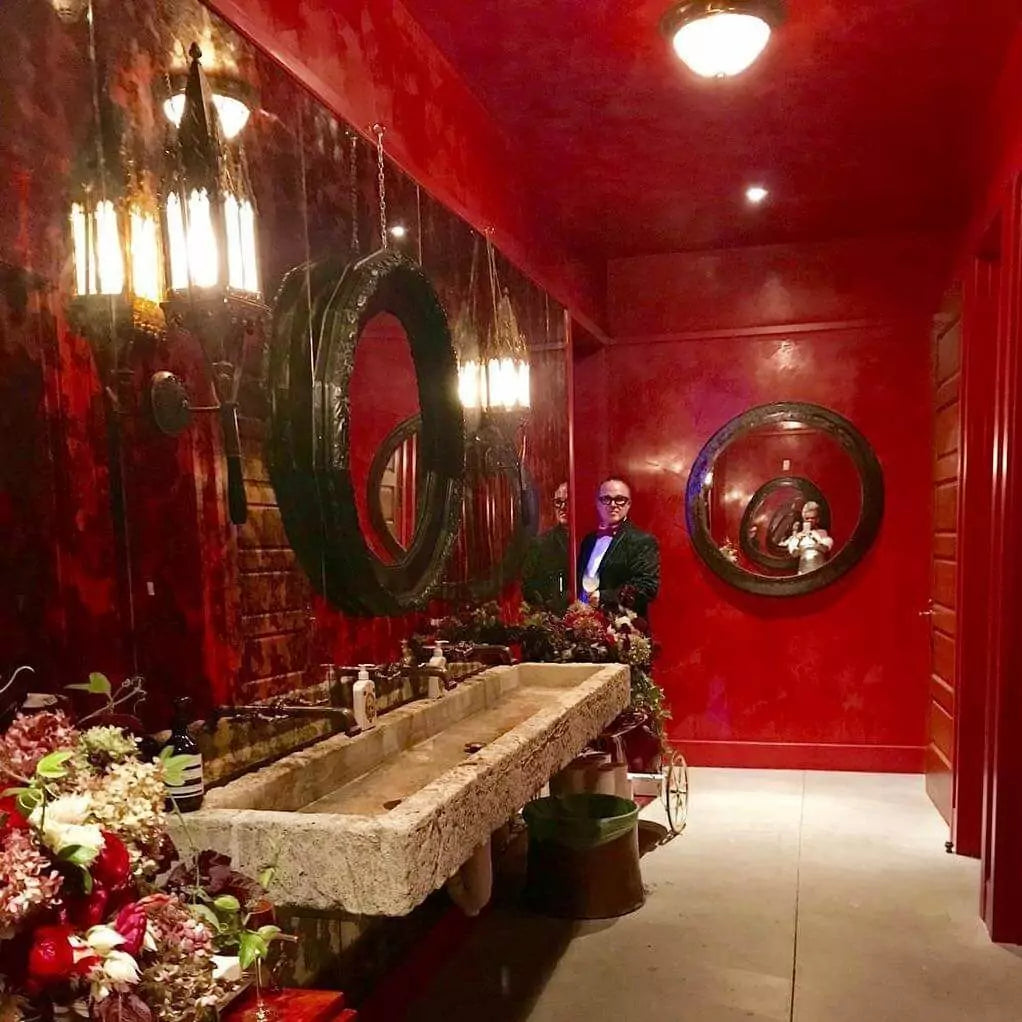 Red restaurant bathroom
