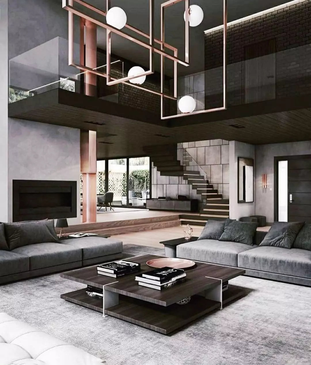 Industrial Living Room with fireplace