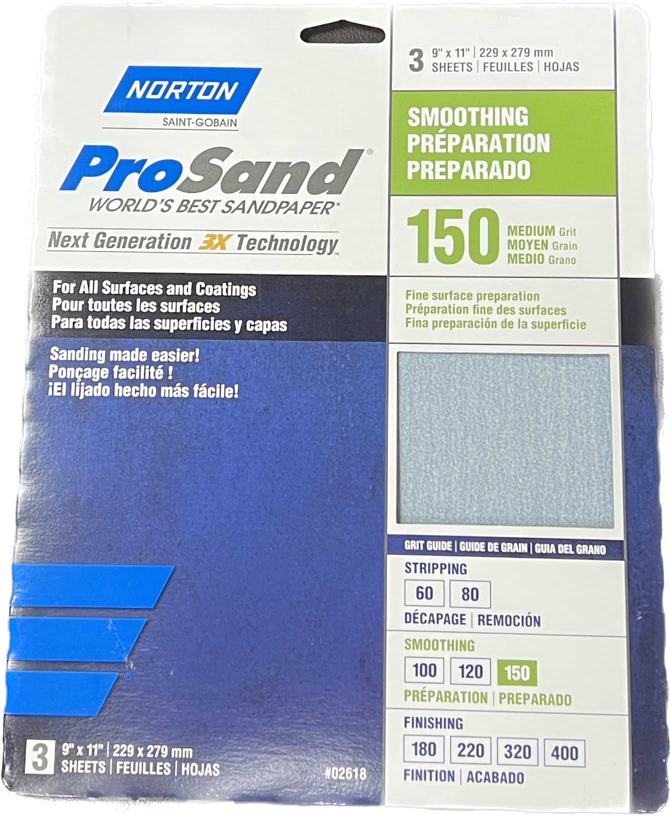 Norton ProSand 150 Grit Sandpaper 9" x 11" Sheet 3Pk