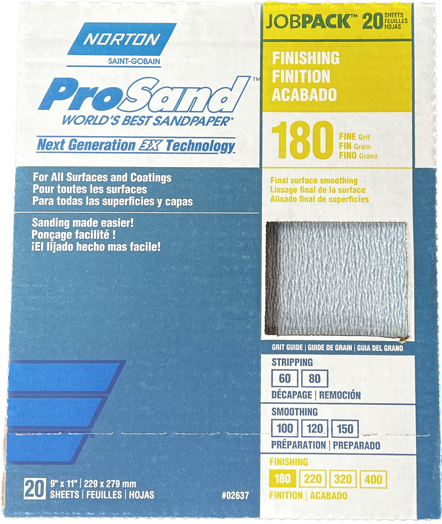 Norton ProSand  180 Grit Sandpaper 9" X 11" Sheets -20 Count
