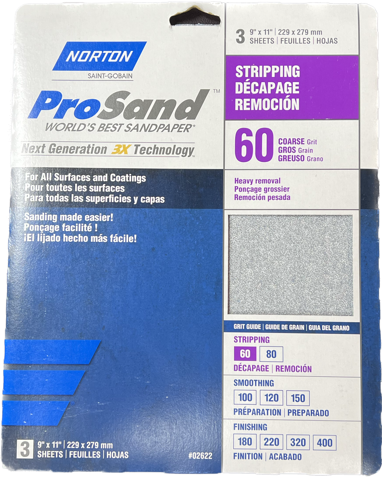 Norton ProSand 60 Grit Sandpaper - 9" x 11" Sheets - 3 pack