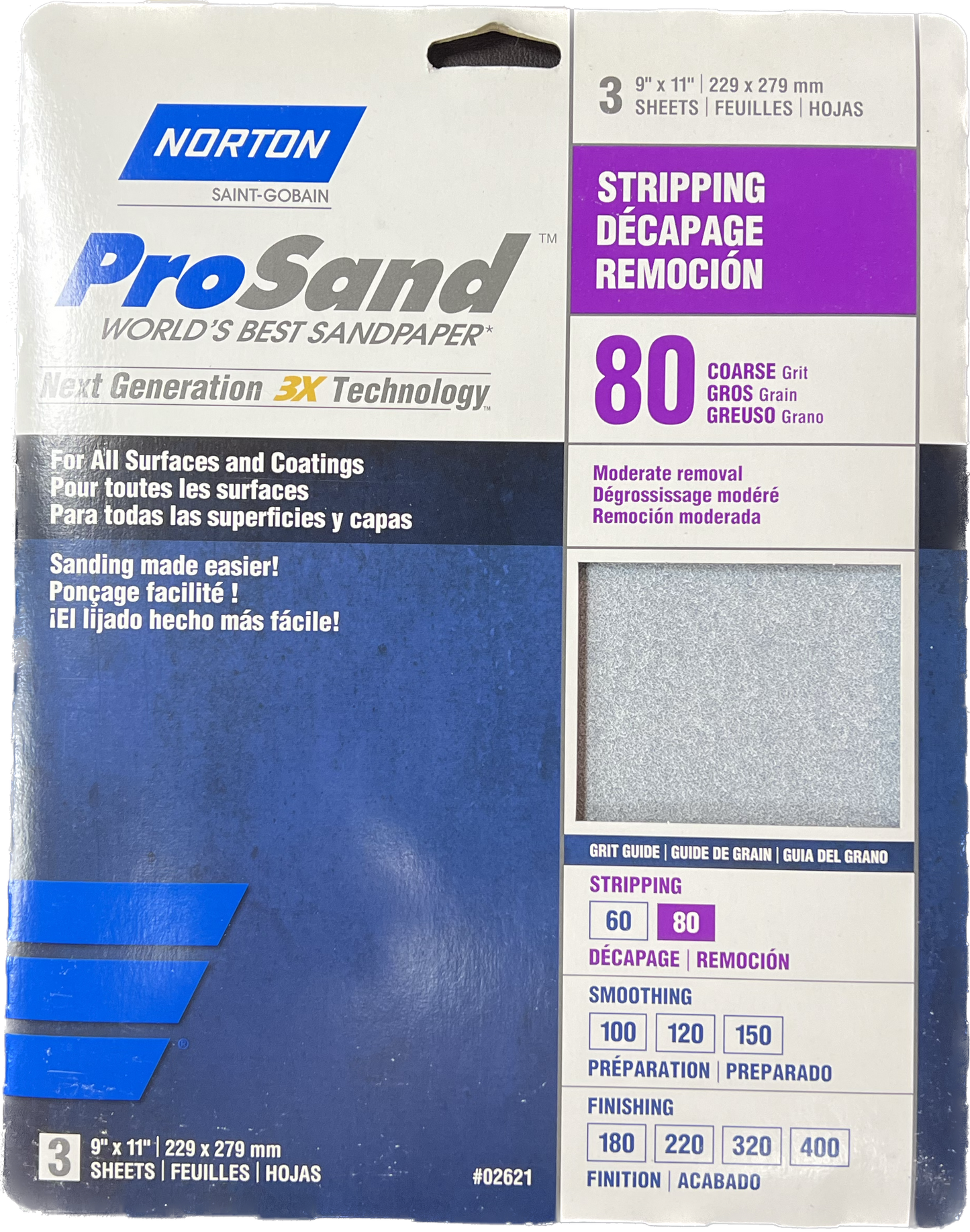 Norton ProSand 80 Grit Sandpaper   9" x 11" Sheet 3Pk