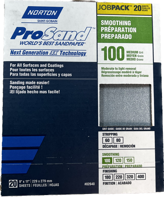 Norton ProSand 100 Grit Sandpaper 9" X 11" Sheets -20 Pack