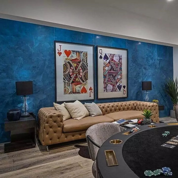Blue poker room Venetian plaster 