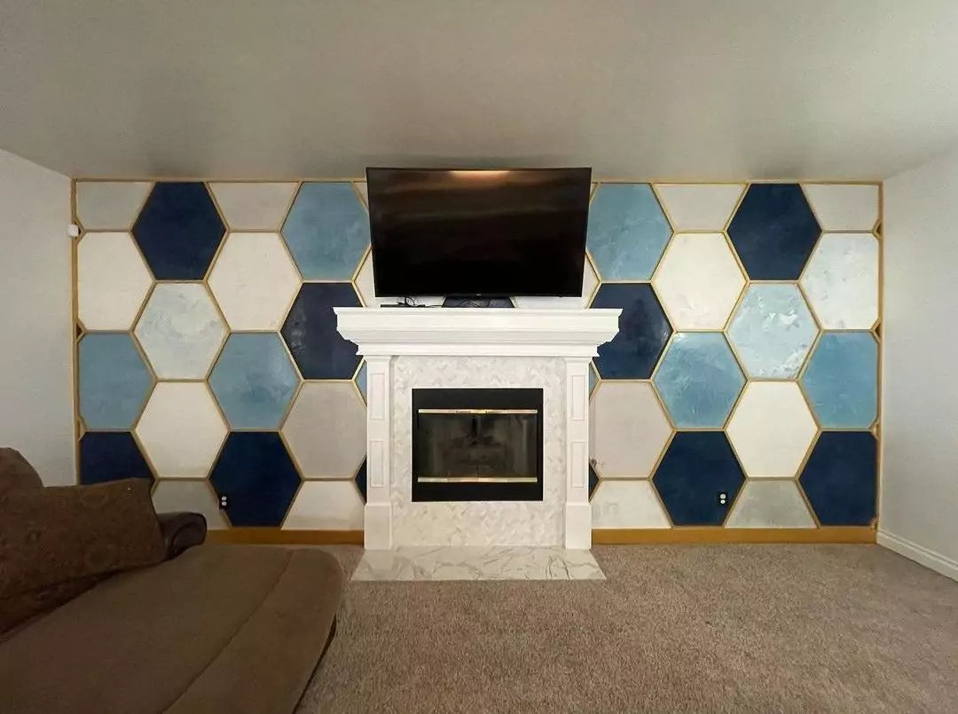 Blue Hexagon Accent Wall Stucco Lamundo