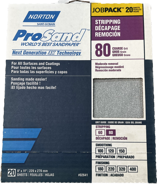 Norton ProSand 80 Grit Sandpaper 9" X 11" Sheets 20 Pack