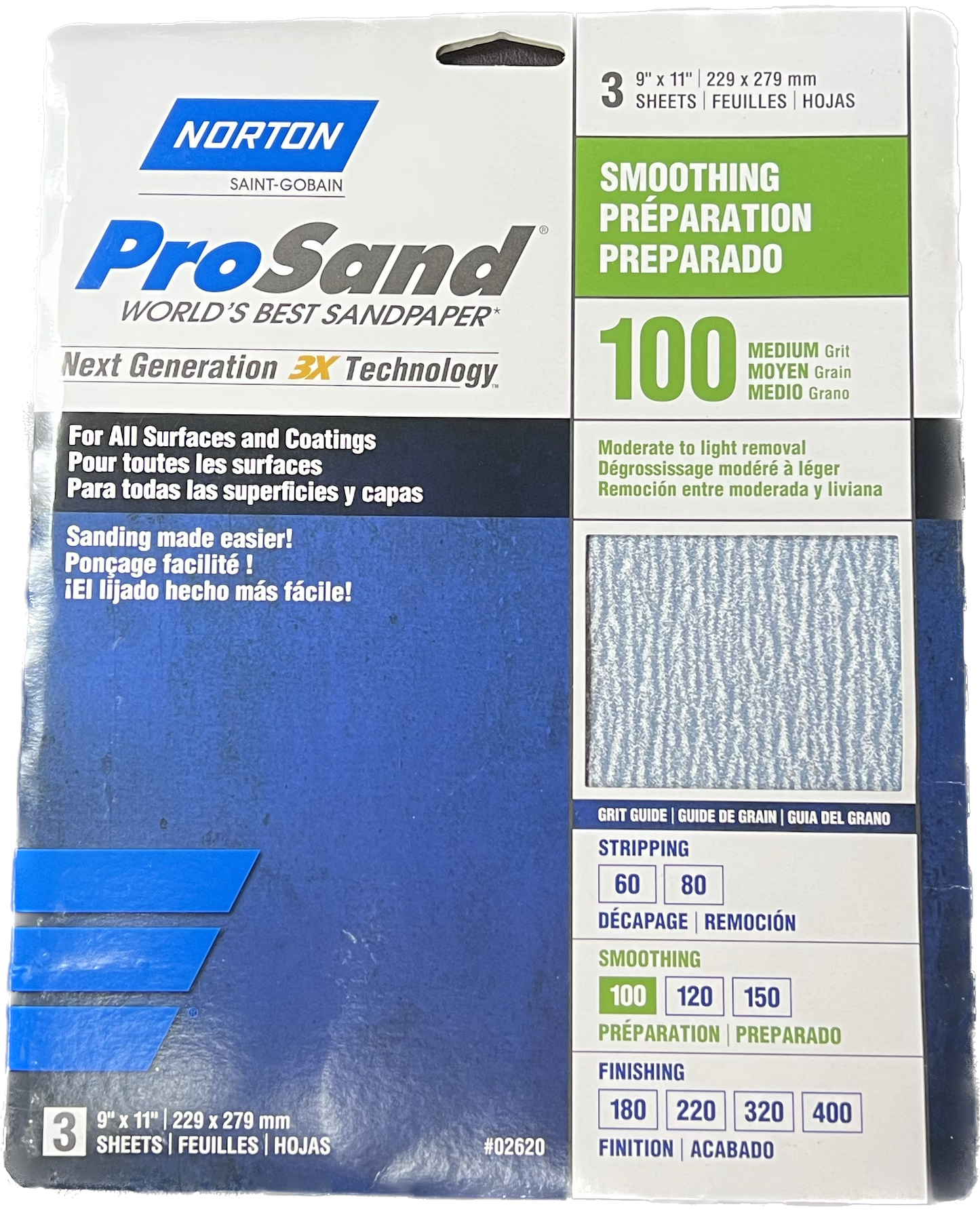 Norton ProSand 100 Grit Sandpaper 9" x 11" Sheet 3Pk