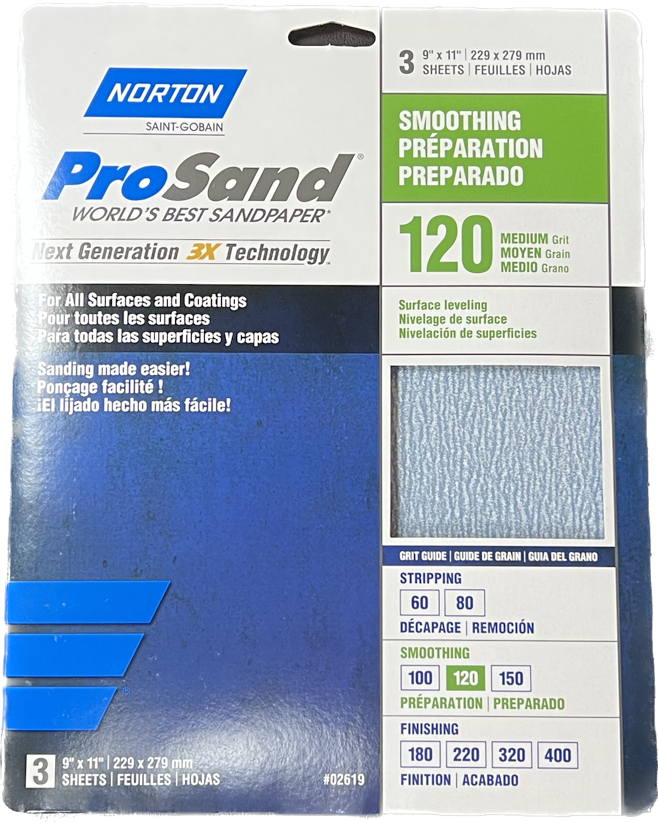 Norton ProSand 120 Grit Sandpaper  9" x 11" Sheet 3Pk