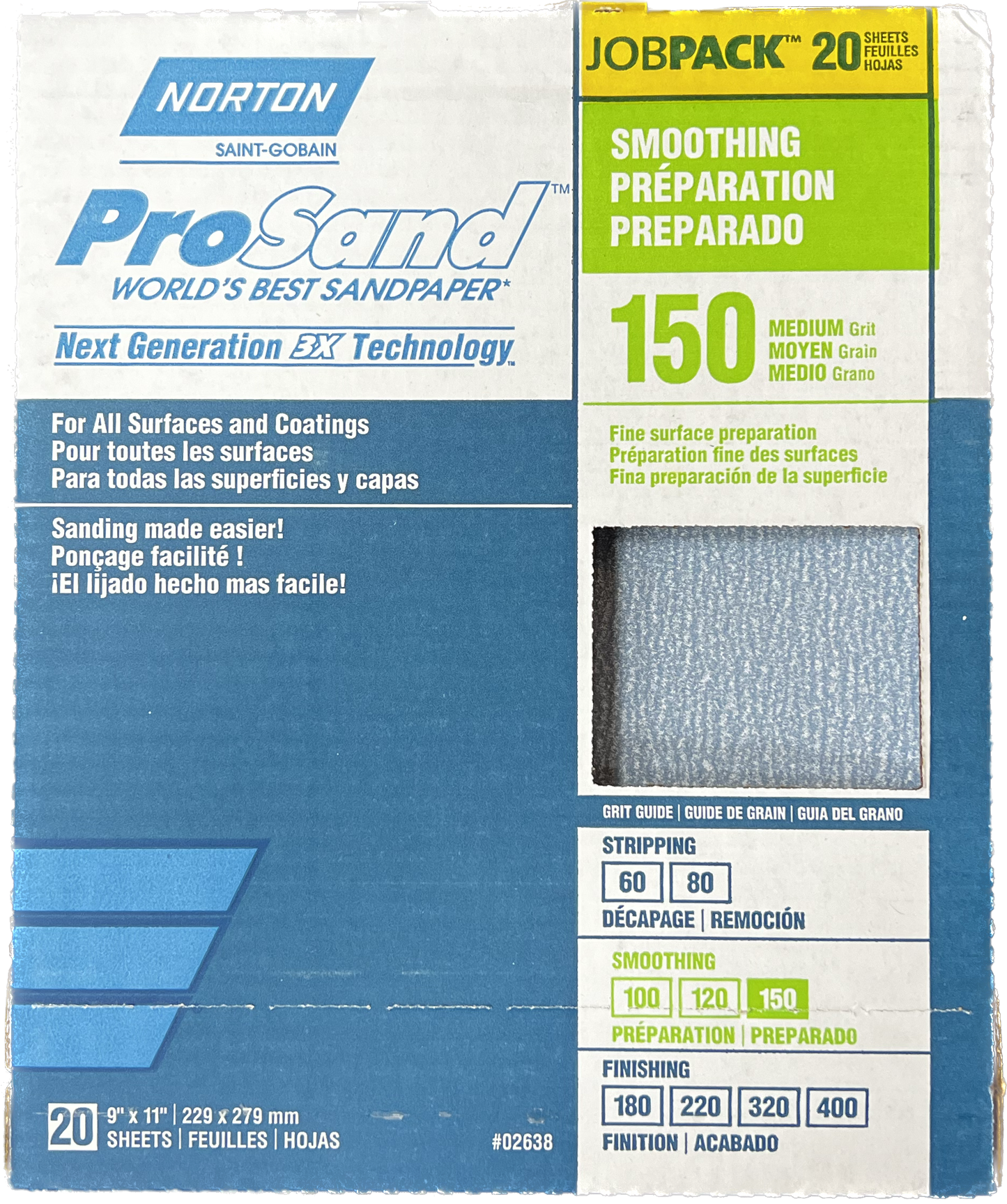 Norton ProSand 150 Grit Sandpaper 9" X 11" Sheets - 20 Count