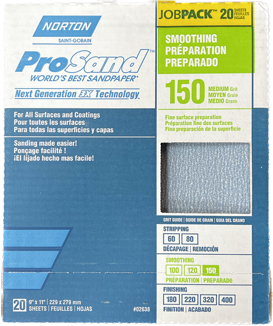 Norton ProSand 150 Grit Sandpaper 9" X 11" Sheets - 20 Count