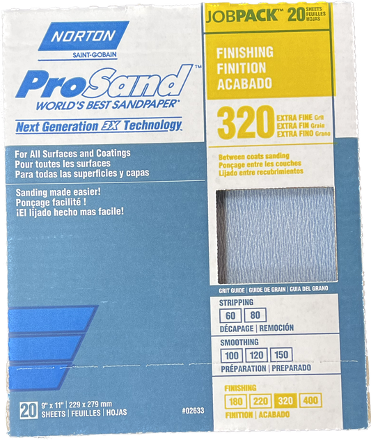 Norton ProSand  320 Grit Sandpaper 9" X 11" Sheets - 20 Count