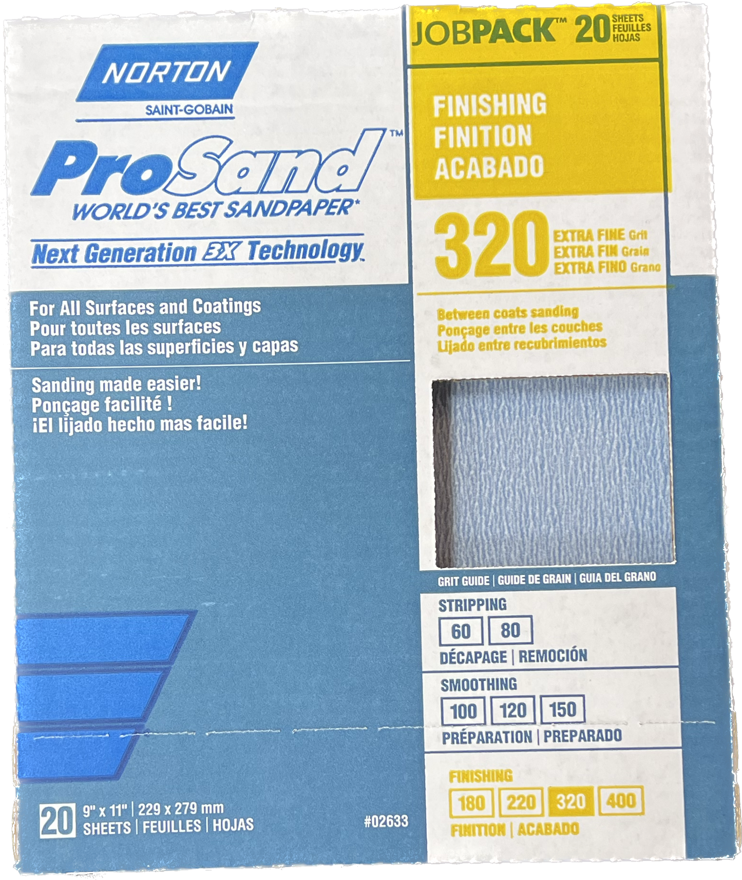 Norton ProSand  320 Grit Sandpaper 9" X 11" Sheets - 20 Count