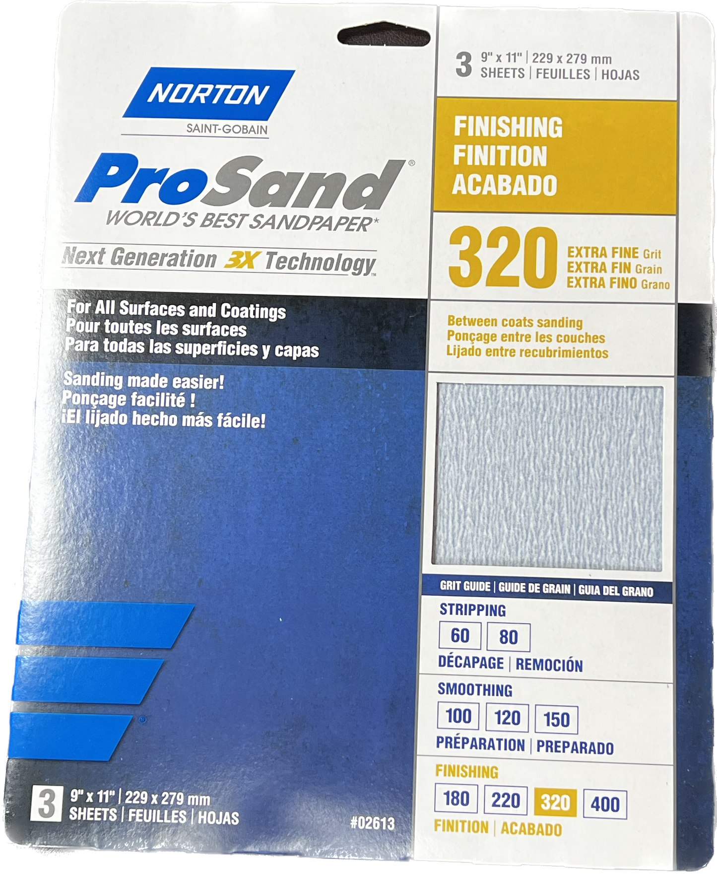 Norton ProSand 320 Grit Sandpaper 9"x11" Sheet 3Pk