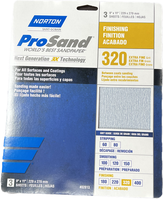 Norton ProSand 320 Grit Sandpaper 9"x11" Sheet 3Pk