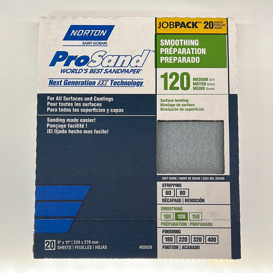 Norton ProSand  120 Grit Sandpaper 9" X 11"  Sheets - 20 Count